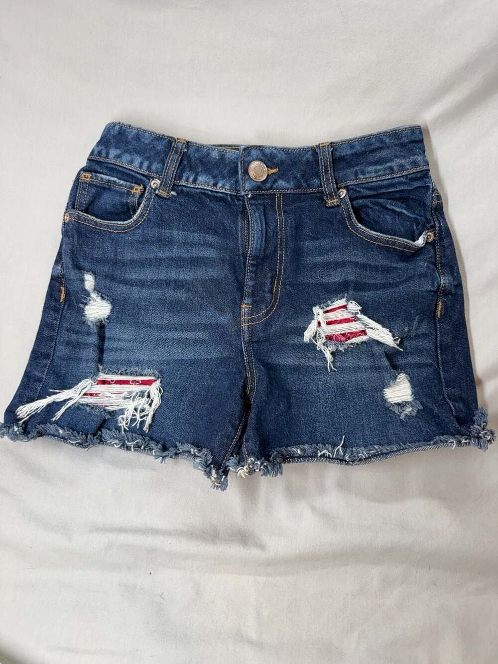 M Jeans by Maurices High-Rise Distressed Bandana Patch Denim Shorts Size 0
